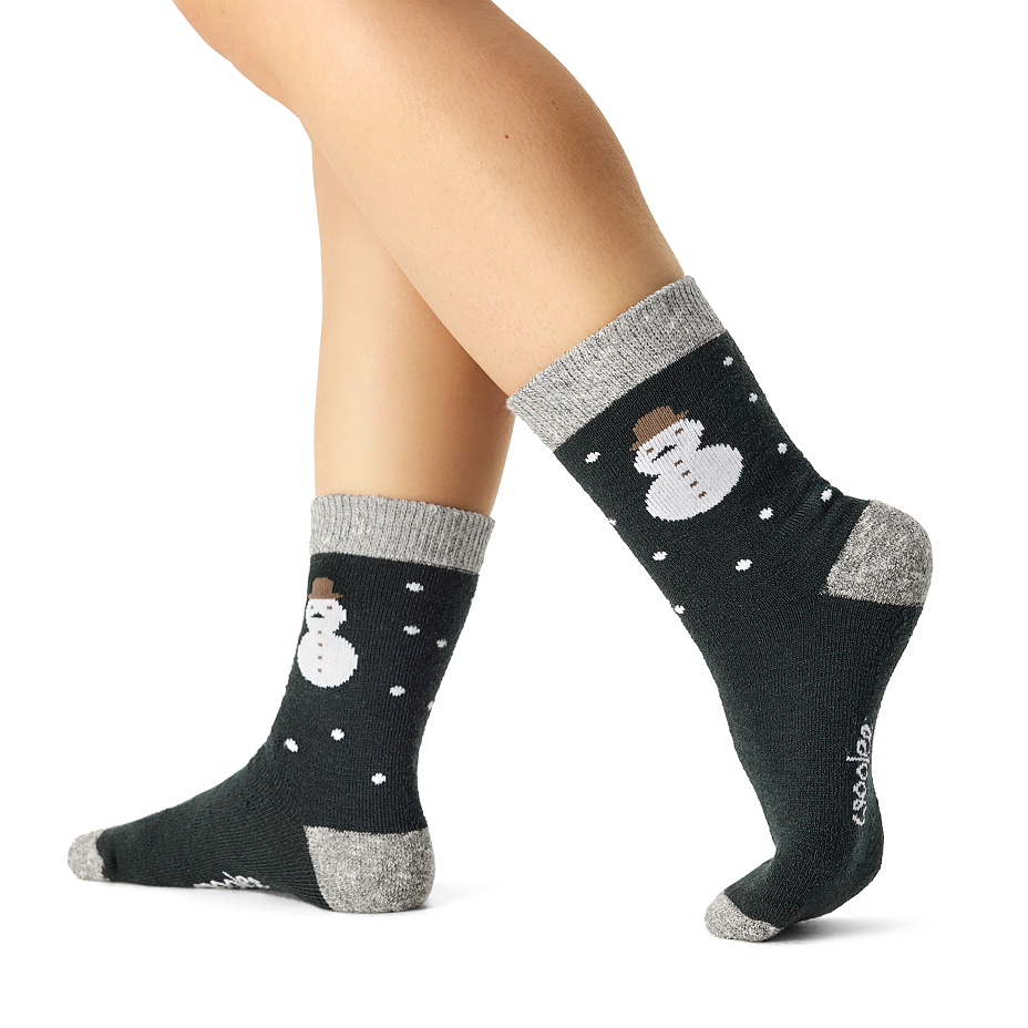 Christmas socks with Merino sheep wool snowman dark green