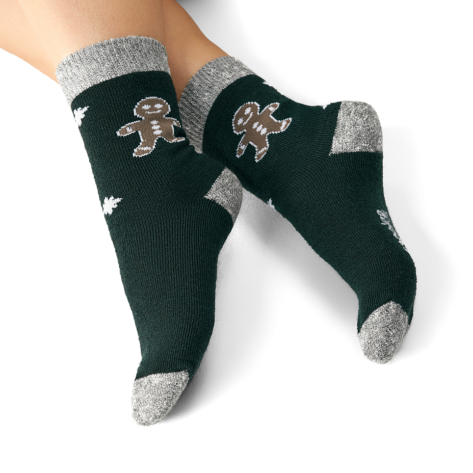 Children's Christmas socks with Merino sheep wool gingerbread dark green