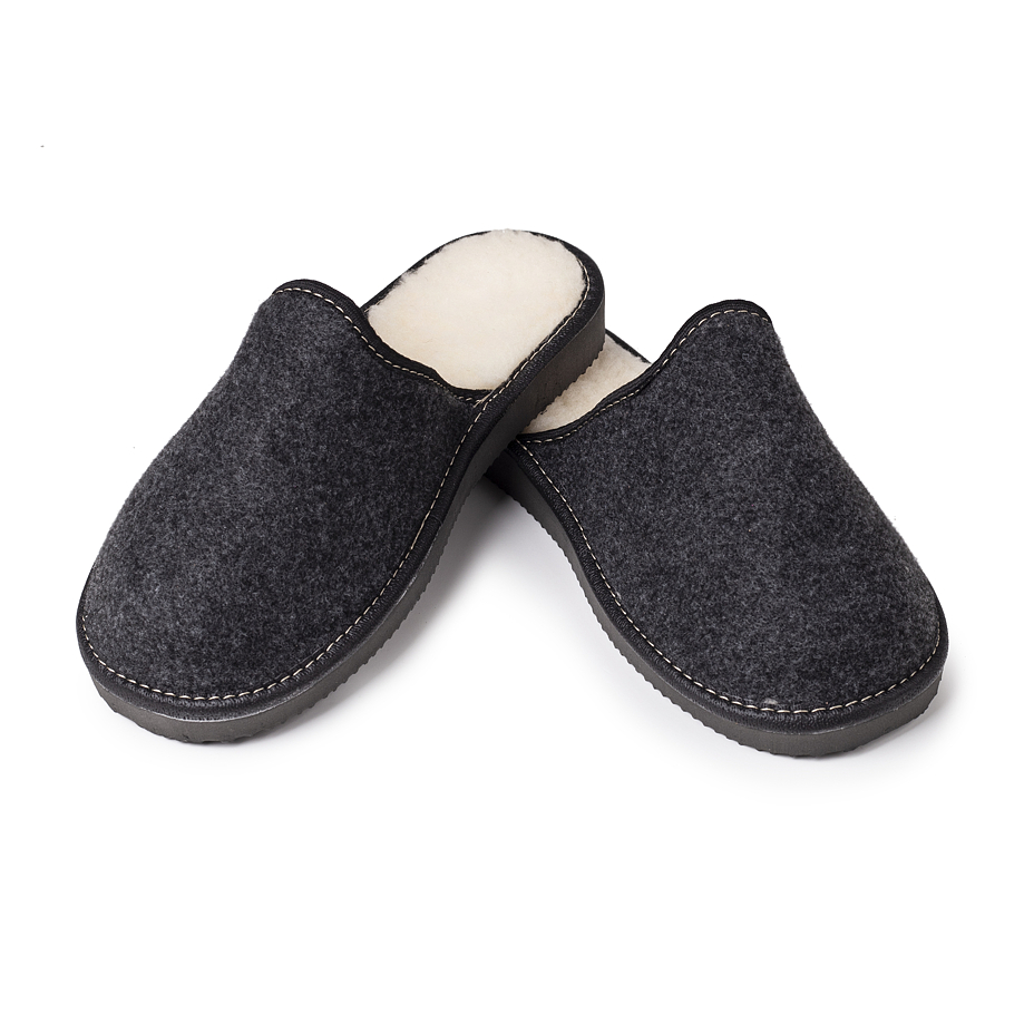 Men's Felt Slippers with Wool Lining Black