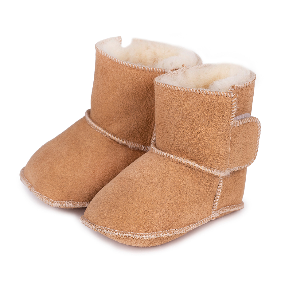Baby Booties with Lamb's Wool Lining Beige