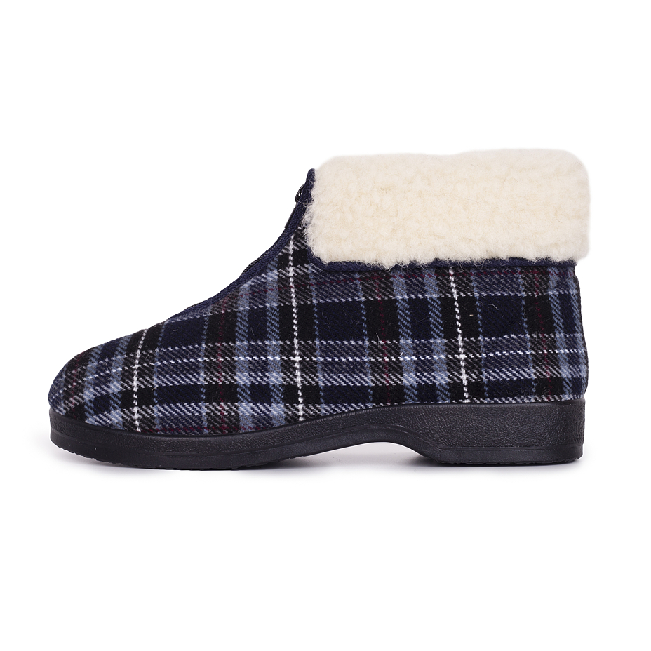 Men's Olda Zip-up Slipper Boots with Wool Lining Plaid