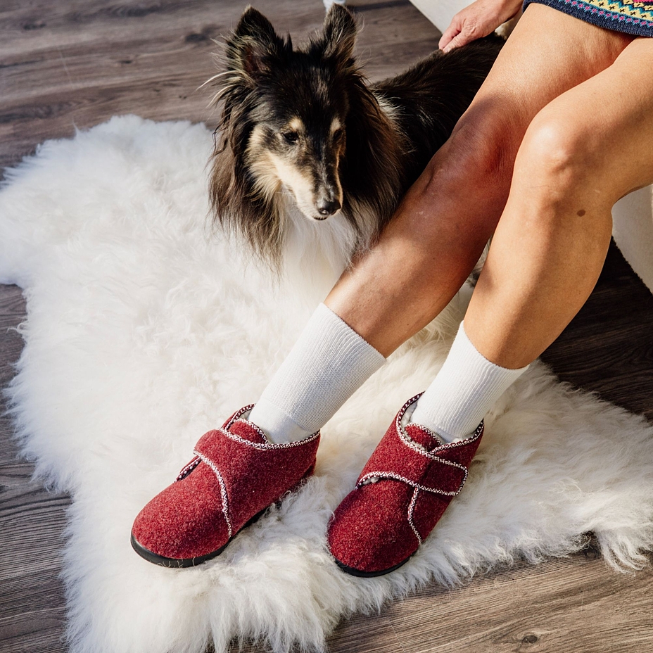 Women's Velcro Slippers Boots with Wool Lining Red