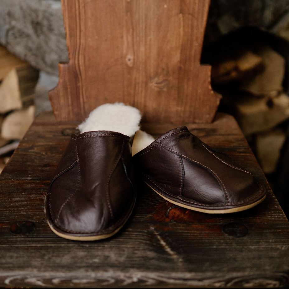 Men's Josef Leather Slippers with Wool Lining