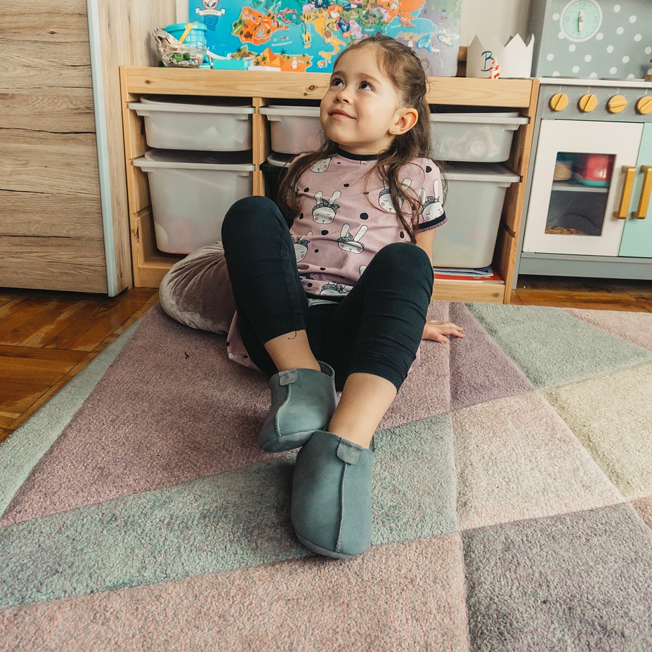 Kids’ Andy Leather Slippers with Wool Lining Grey