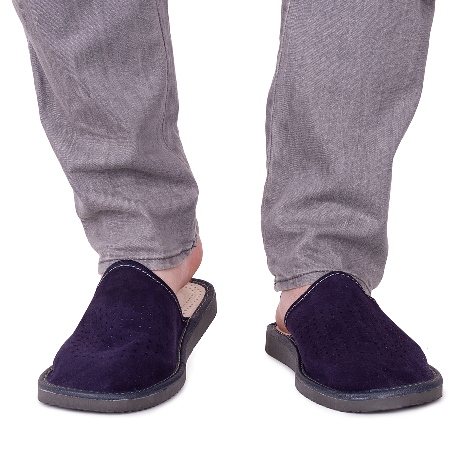 Men's leather summer slippers Blue