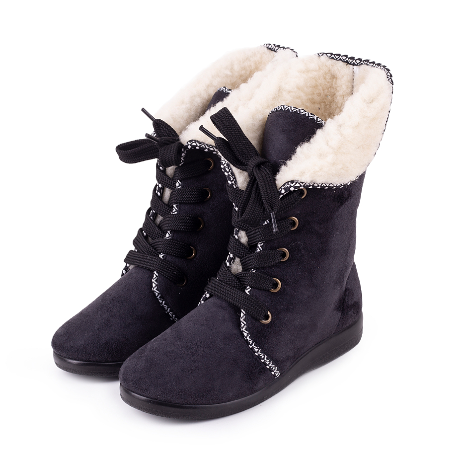 Women's Lace-up Winter Boots with Sheep Wool Black