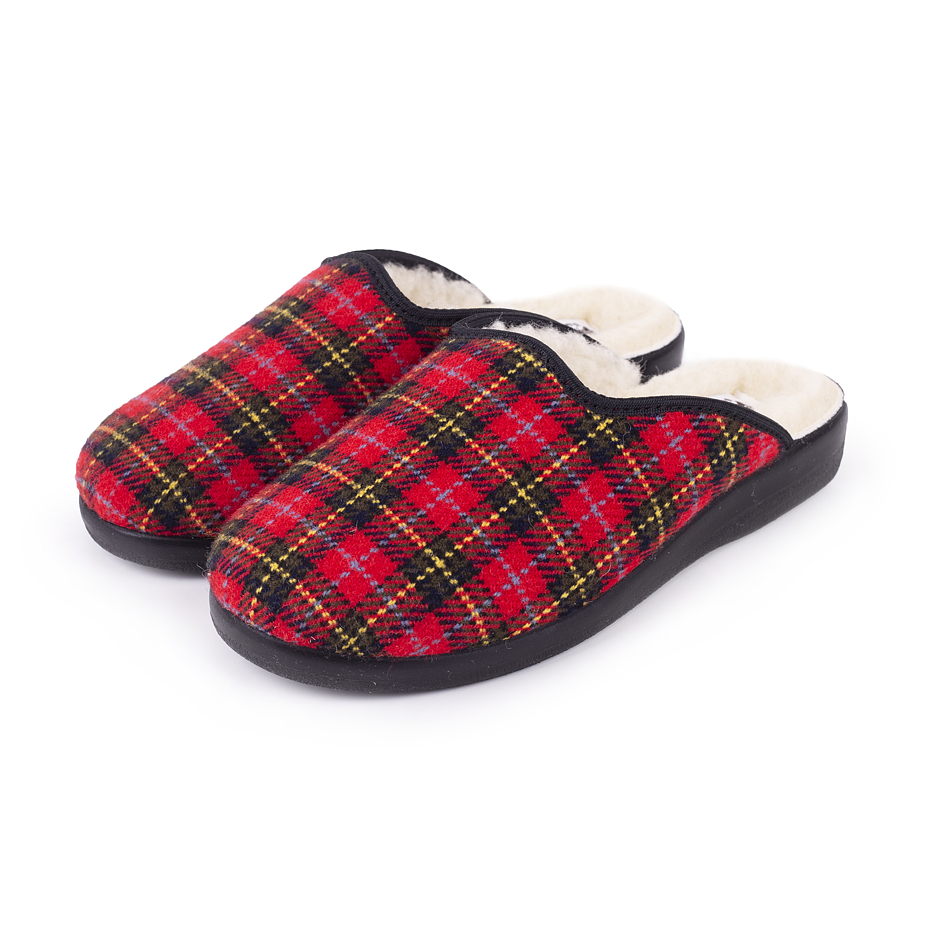 Women's slippers with sheep wool Red Plaid