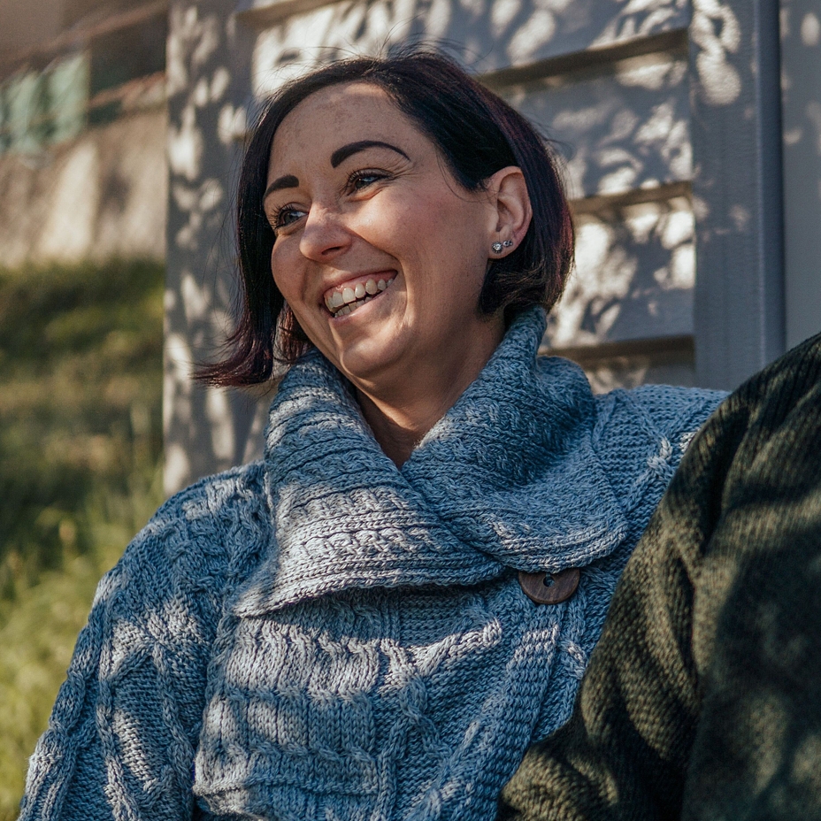 Women's Merino wool sweater with button light blue