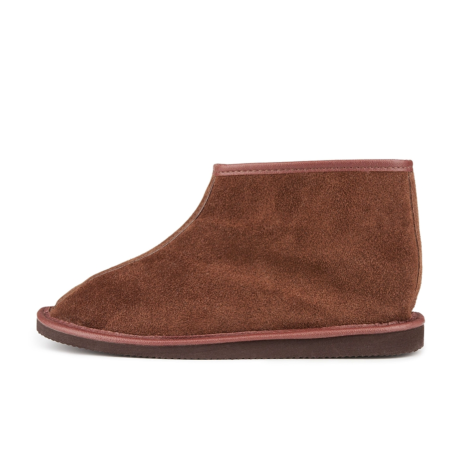 Leather Zip-up Slipper Boots with Wool Lining