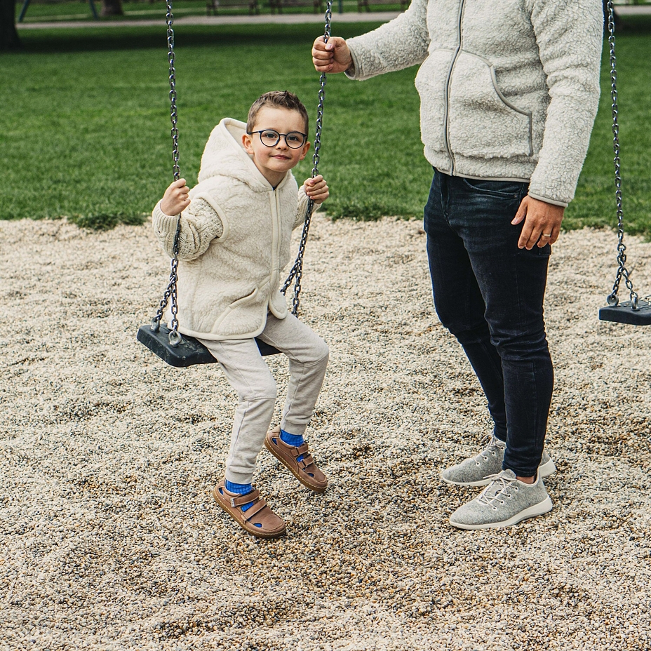 Kids’ Oly Barefoot Leather Trainers with Velcro Brown