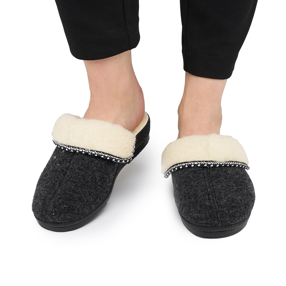 Women’s Wool Wedge Mule Slippers Dark Grey