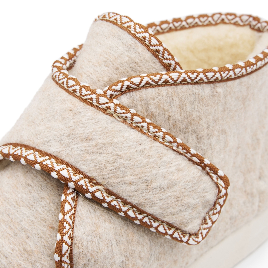 Wool Felt Slipper Boots with Velcro Beige