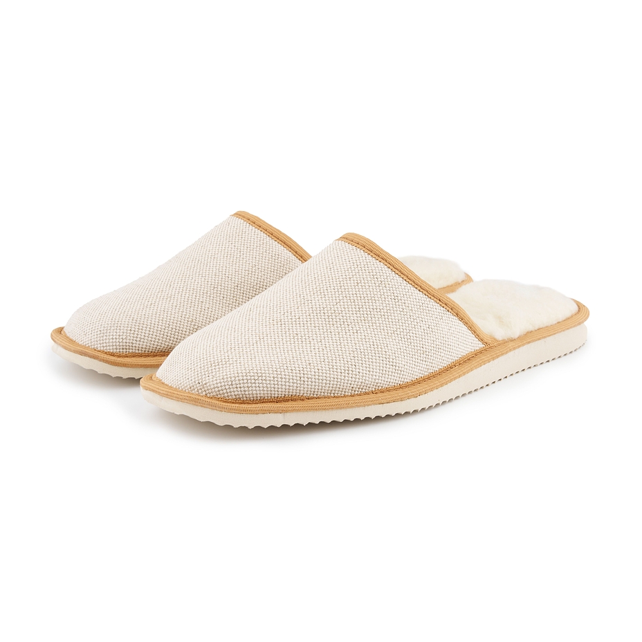 Men’s Linen Slippers with Sheep’s Wool Natural