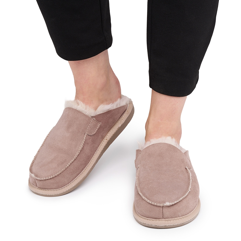 Women’s Erika Leather Slippers with Wool Lining Beige