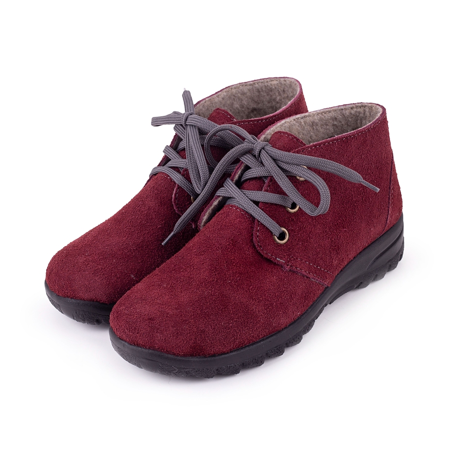 Women's Blanka Leather Ankle Boots with Wool Felt Red