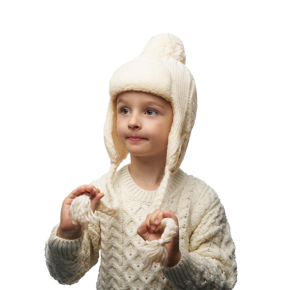 Vlnka Kids’ Wool Hat with Earflaps V17 Natural