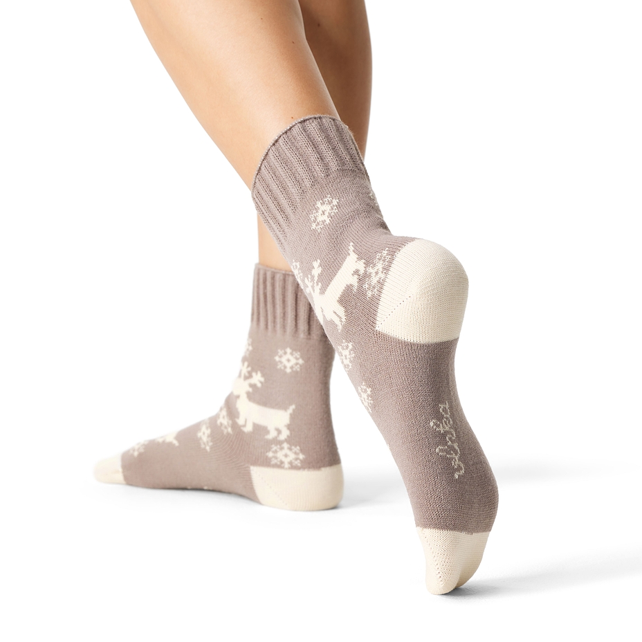 Merino Wool Socks Brown Reindeer