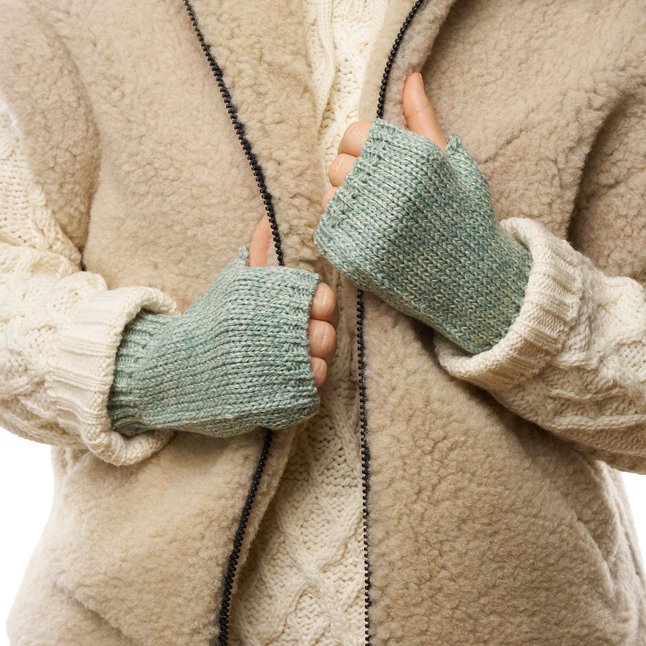 Wool Knitted Fingerless Gloves Supersoft Merino Turquoise