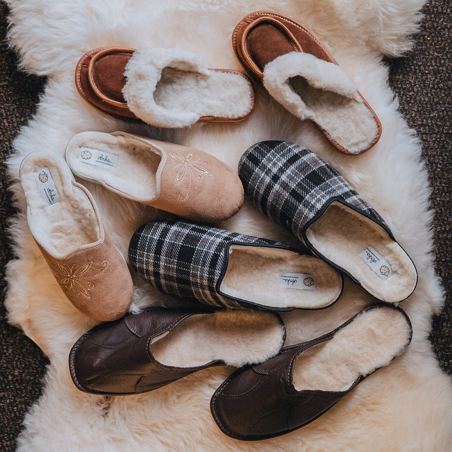 Men's Comfort Slippers with Wool Lining Plaid