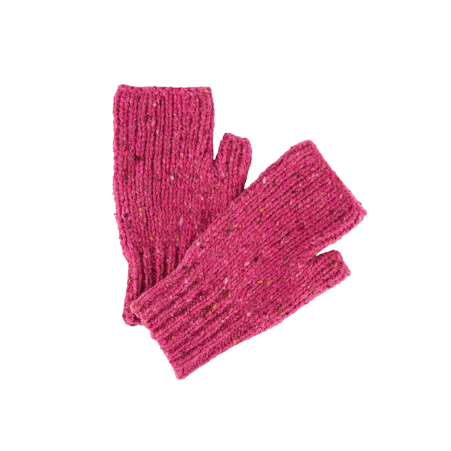 Wool Knitted Fingerless Gloves Striped Pink
