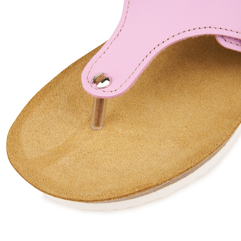 Women's leather flip-flops on cork sole on wedge Agata pink