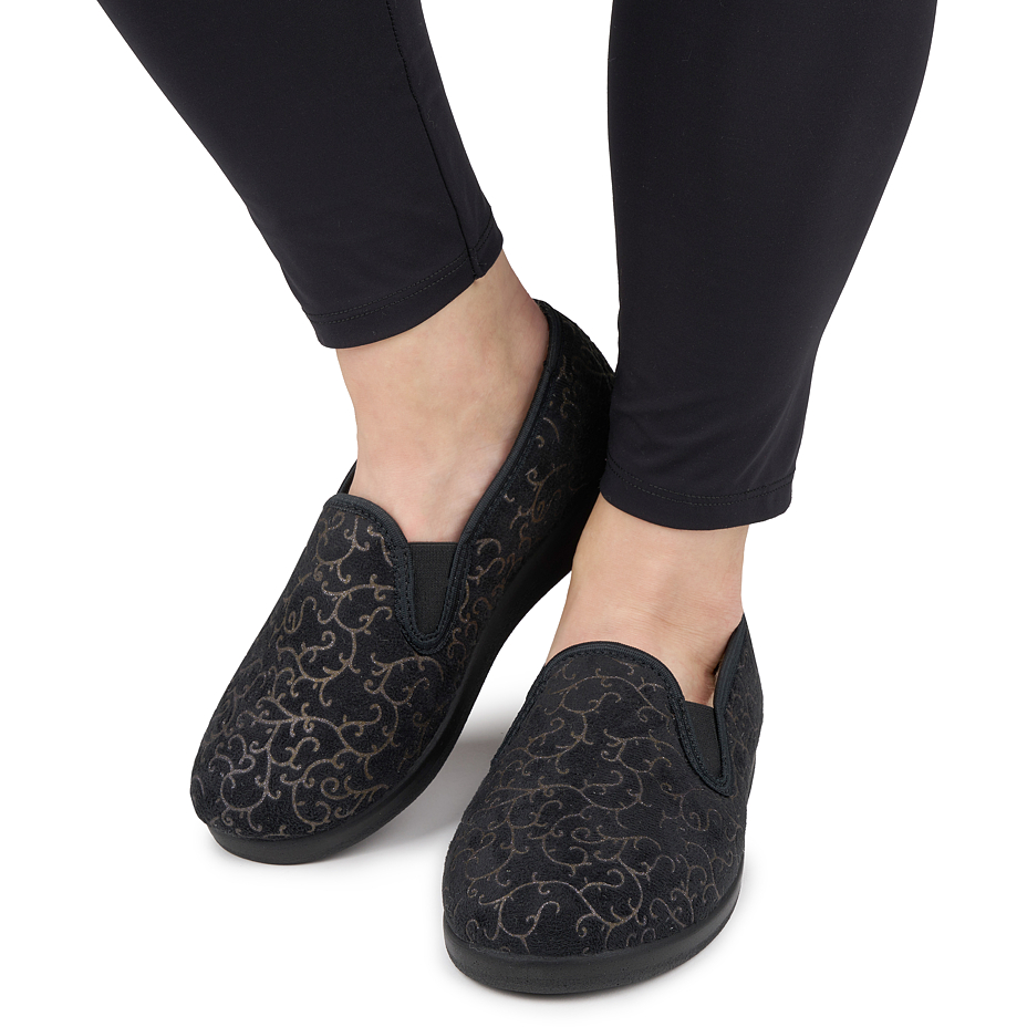Women's non-slip Merino wool slippers with pattern black