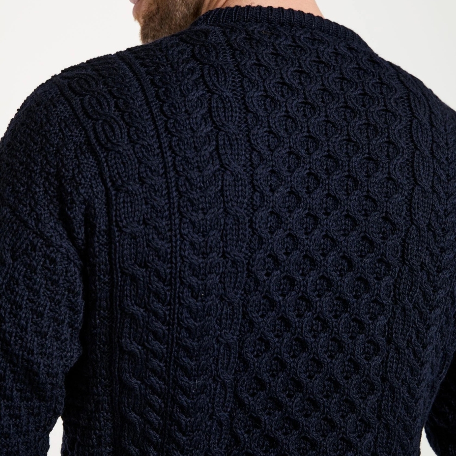Men's Merino wool sweater with traditional pattern, dark blue