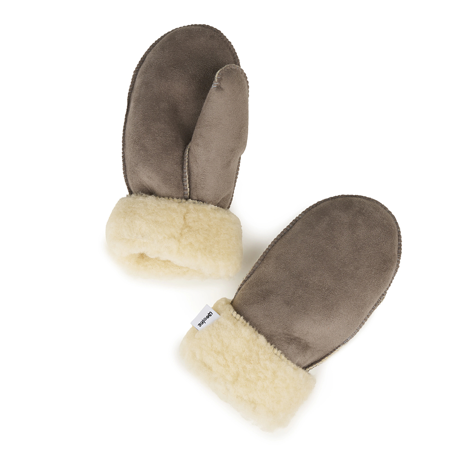 Leather mittens with sheep wool gray