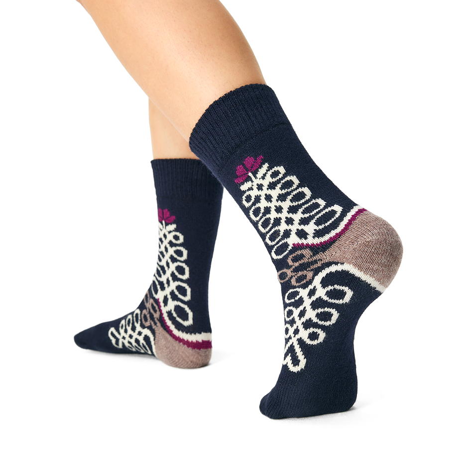 Merino Sheep Socks with a Folk Pattern Dark Blue
