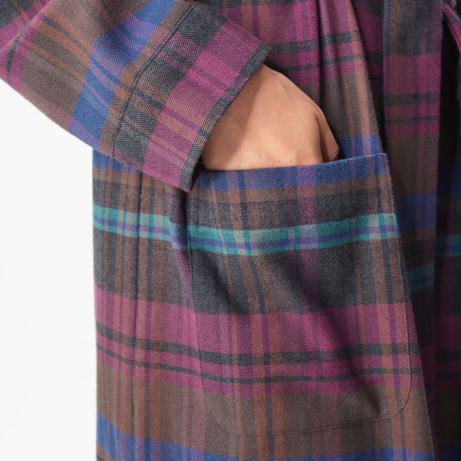 Women's flannel bathrobe, checkered, purple