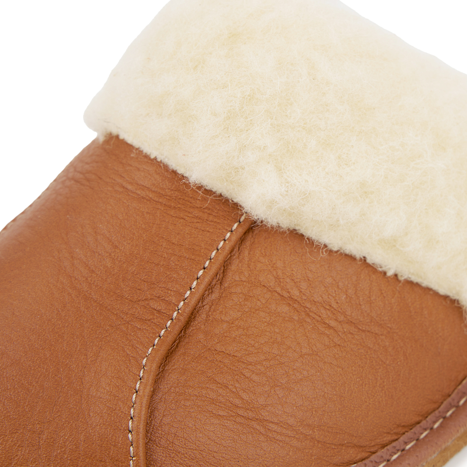 Women's Leather Wedge Heel Slippers with Wool Lining Light Brown