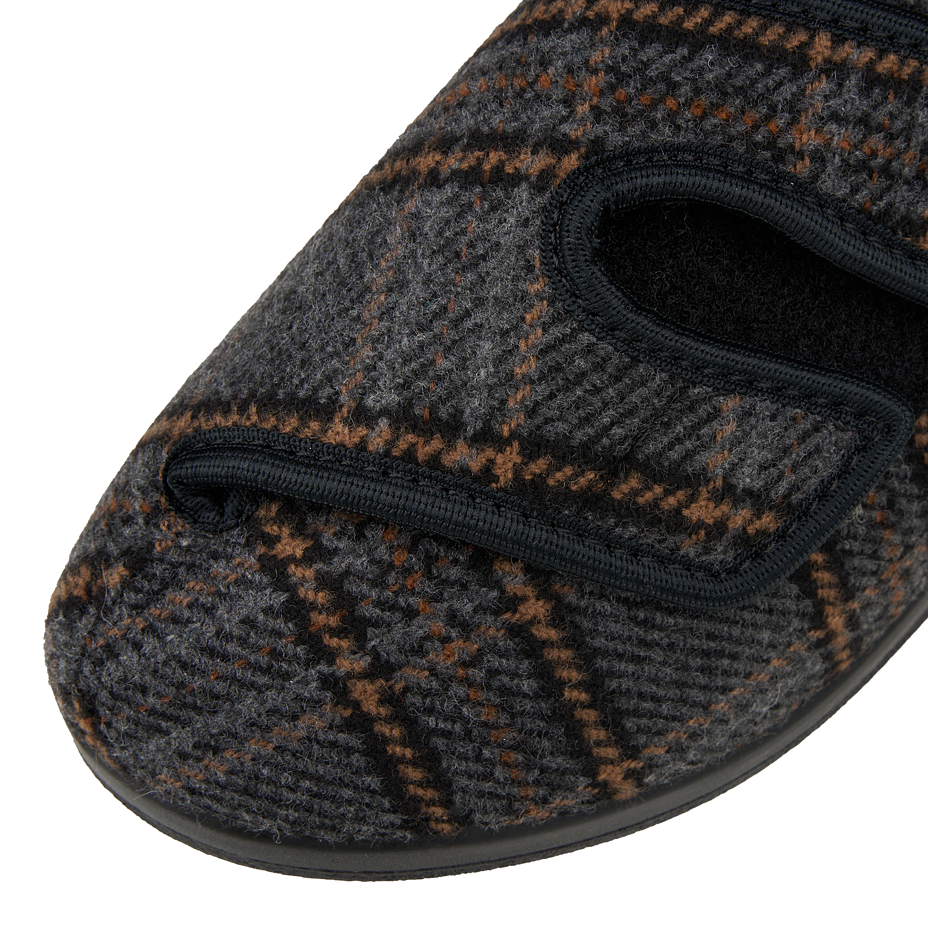 Men's insulated bandage shoes with sheep wool Velcro checkered gray