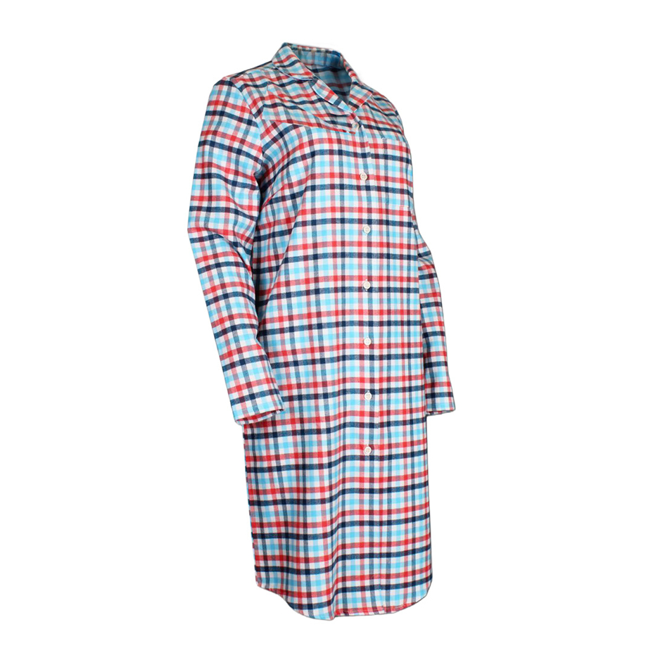 Women's flannel nightgown, checkered blue-red