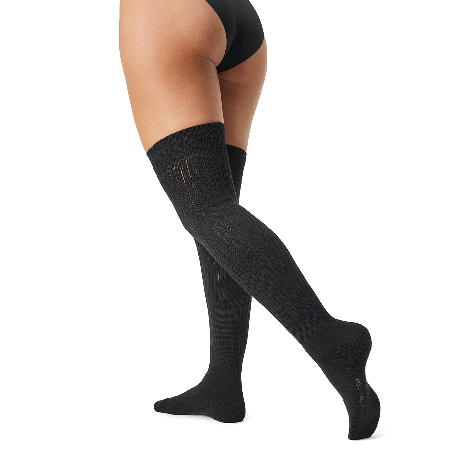 Over-the-knee socks with Merino sheep wool black