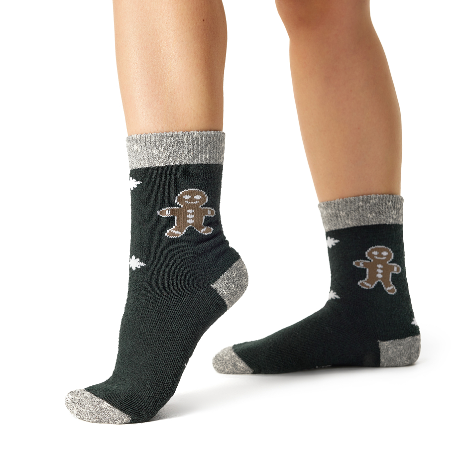 Children's Christmas socks with Merino sheep wool gingerbread dark green