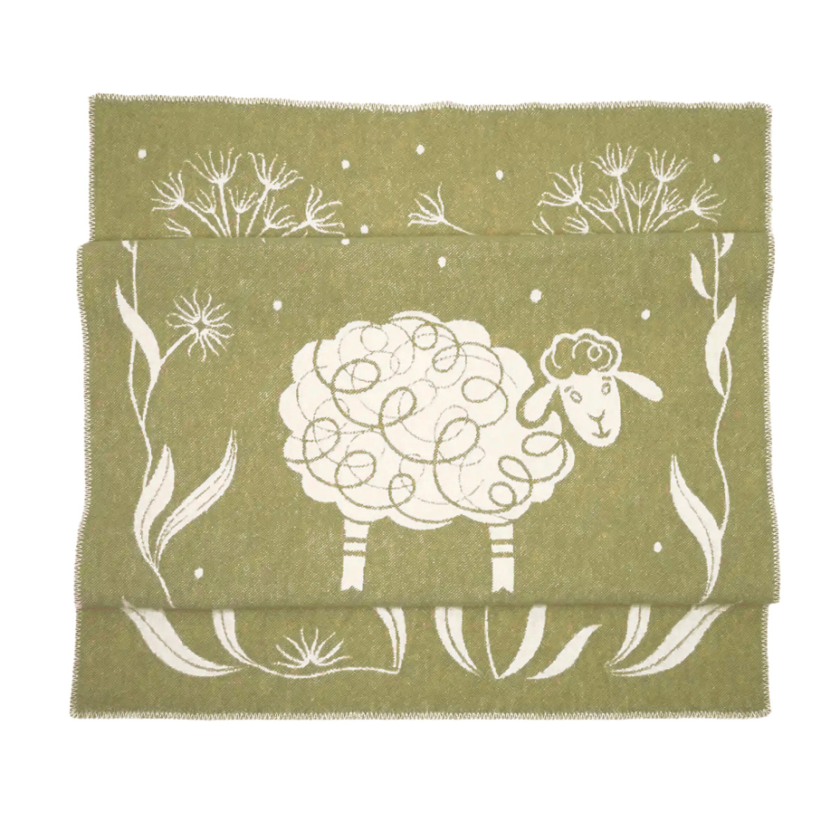 Merino wool blanket with sheep green