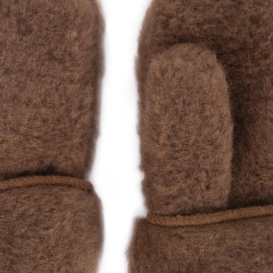 Kids’ Wool Mittens with String Brown