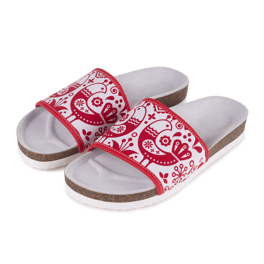 Women's Orthopaedic Cork Sliders Folk Red