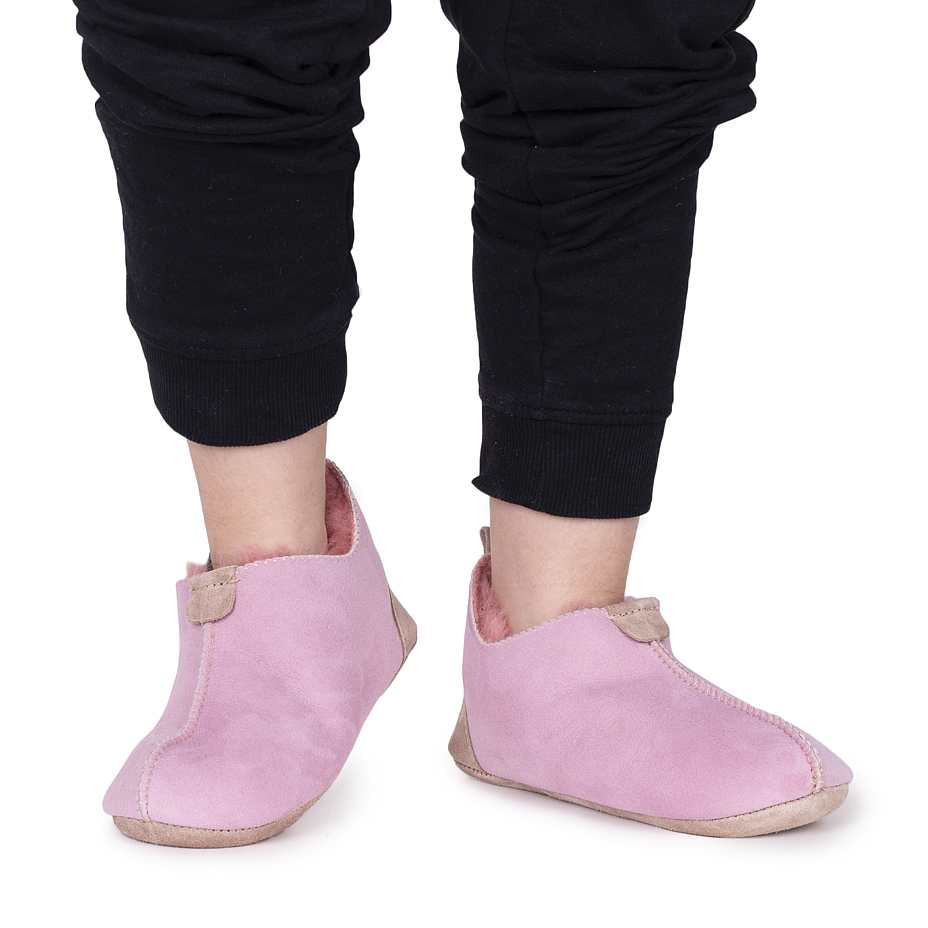 Kids’ Andy Leather Slippers with Wool Lining Pink