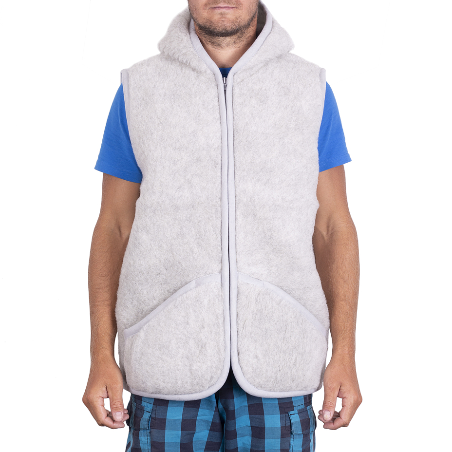 Hooded Wool Vest Light Grey