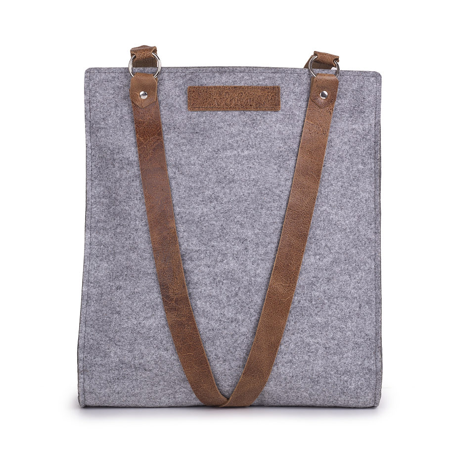 Felt Handbag with Leather Straps Grey