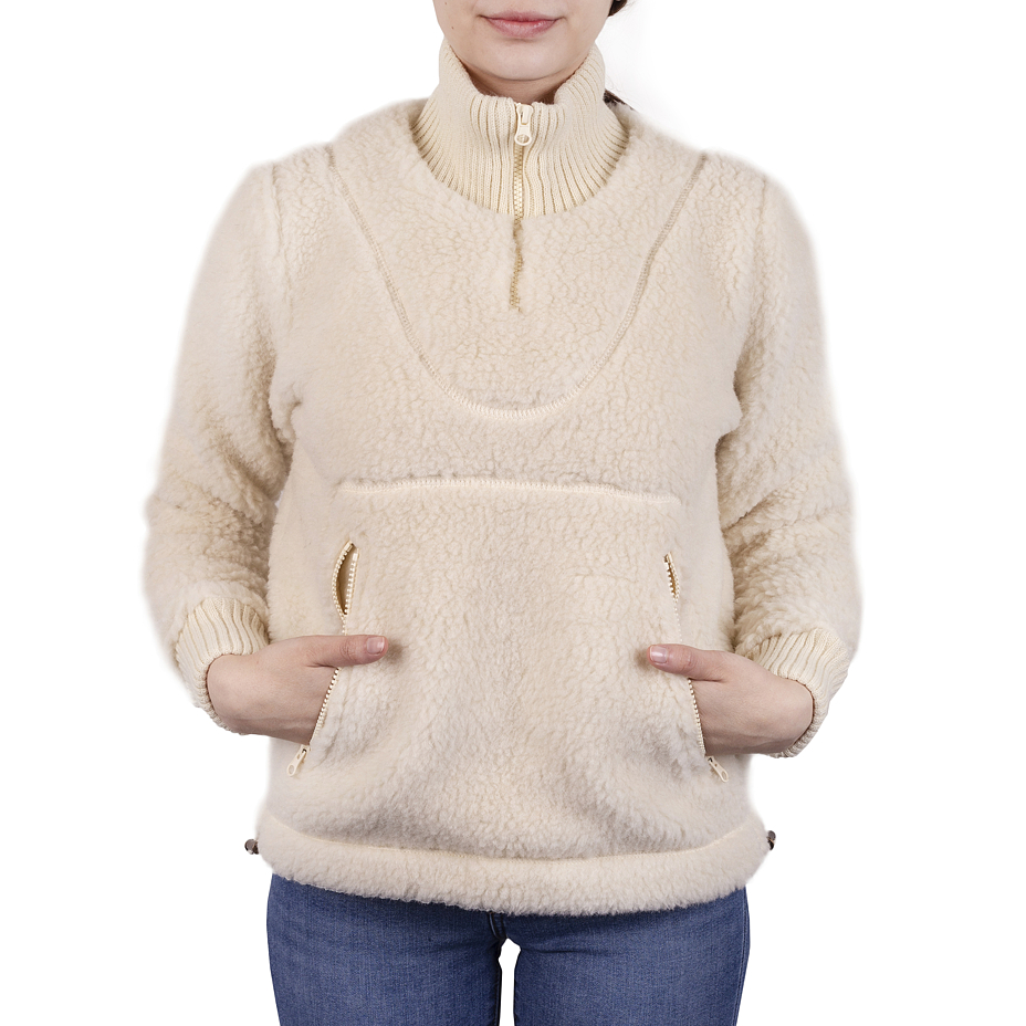 Women's Kangaroo Pocket Wool Top Natural