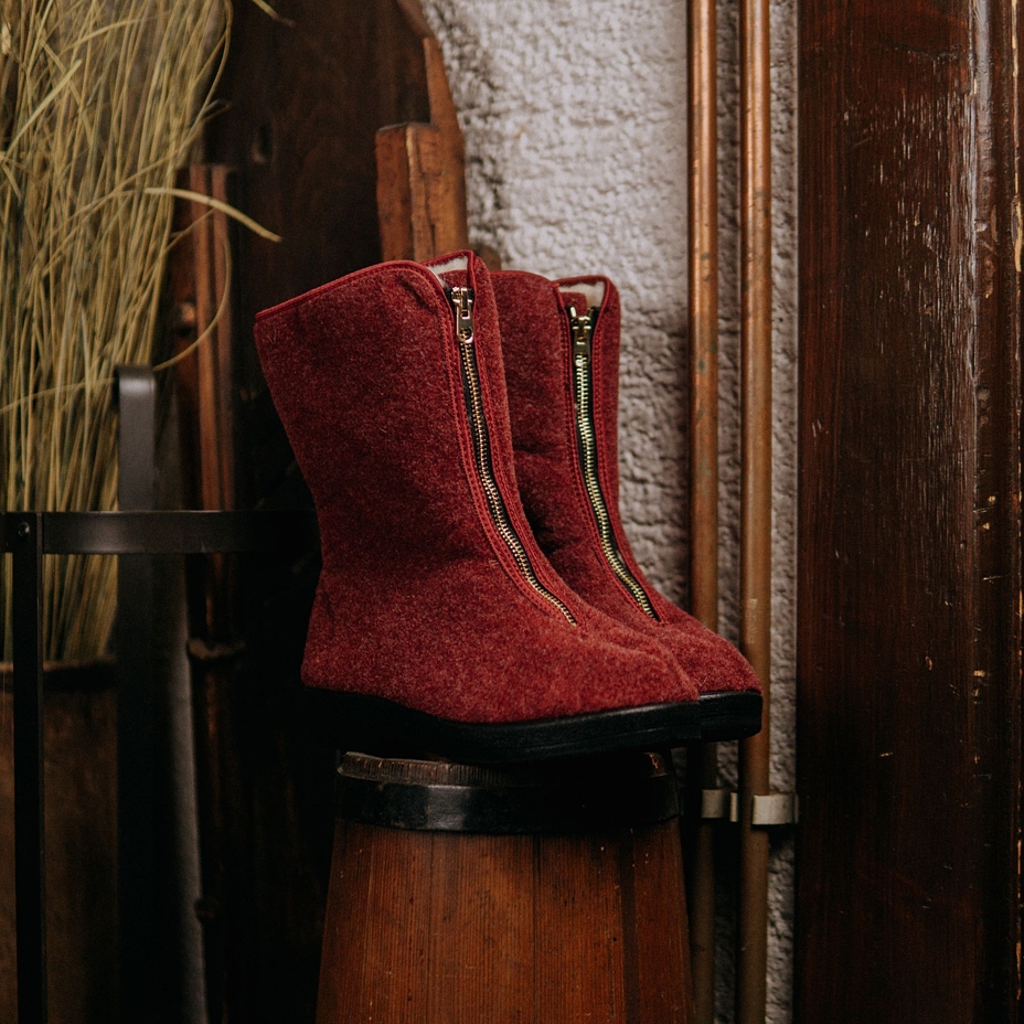 Women's Traditional Zip-up Wool Boots Red