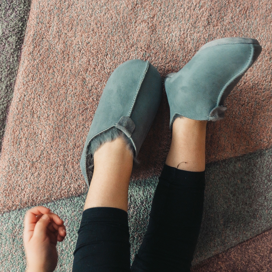 Kids’ Andy Leather Slippers with Wool Lining Grey