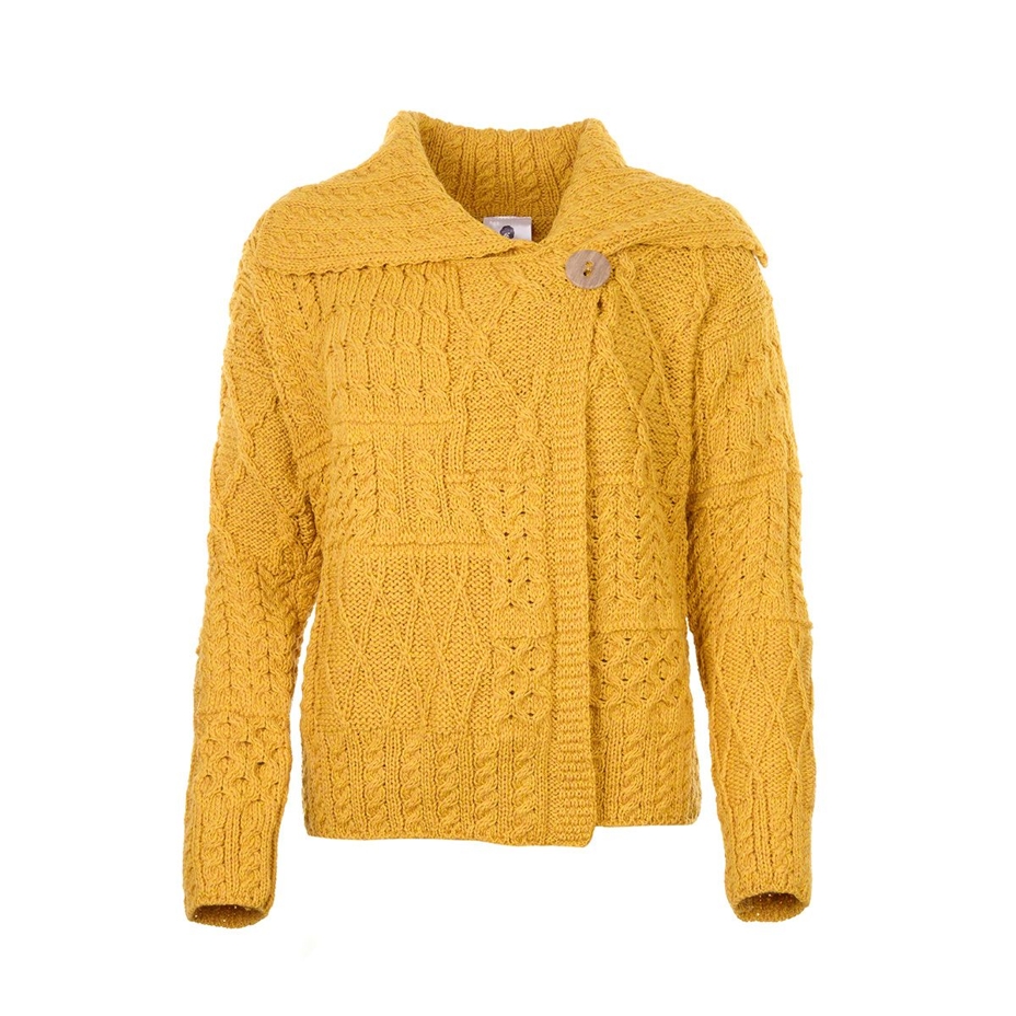 Women's Merino wool sweater with button yellow