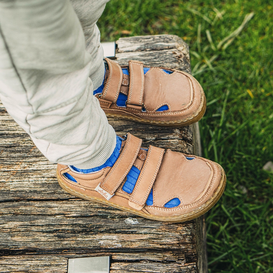Kids’ Oly Barefoot Leather Trainers with Velcro Brown