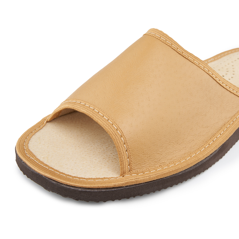 Men’s Summer Leather Open-Toe Slippers Light Brown