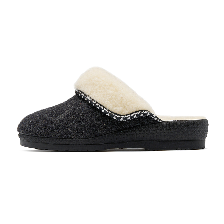 Women’s Wool Wedge Mule Slippers Dark Grey