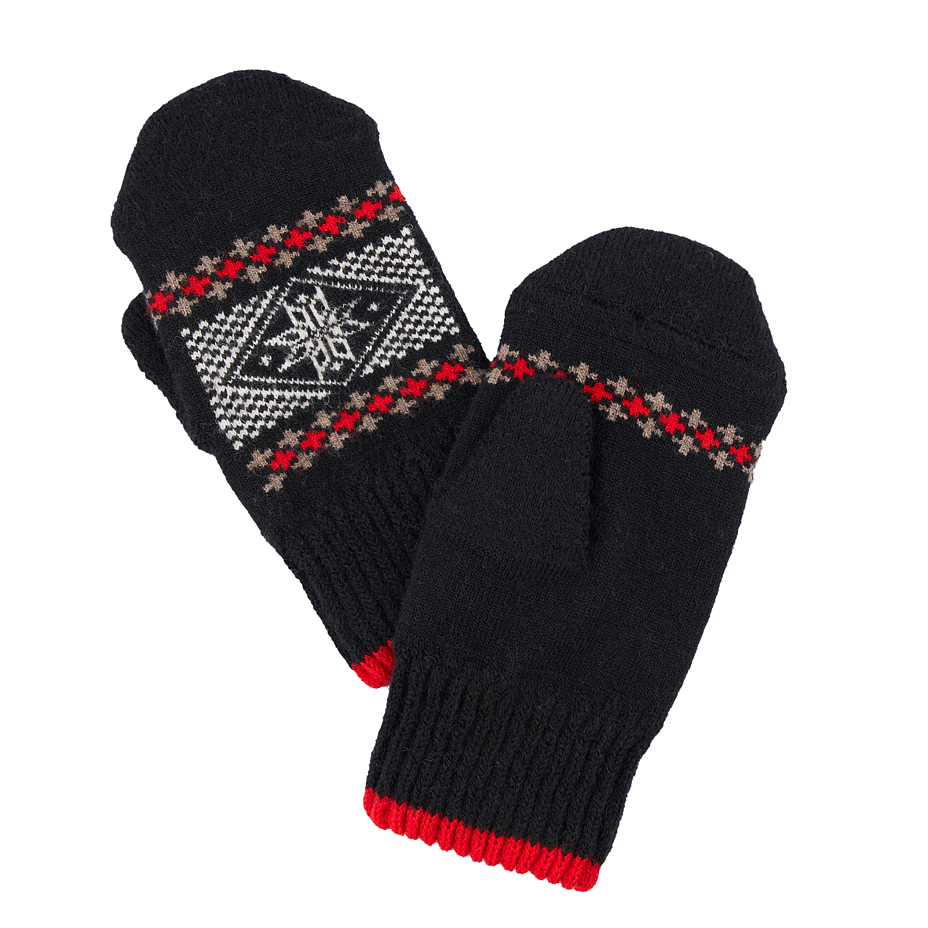Wool Mittens with Snowflake Black