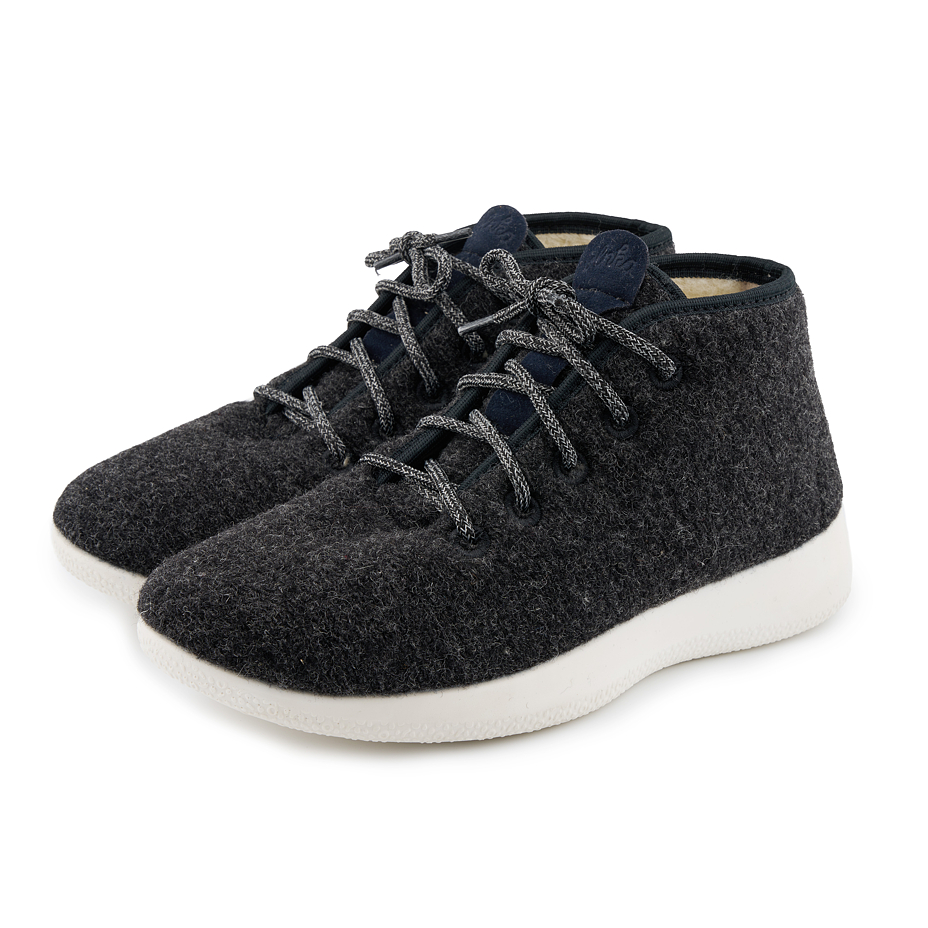 Woolee High-Top Wool Trainers with Lining Dark Grey